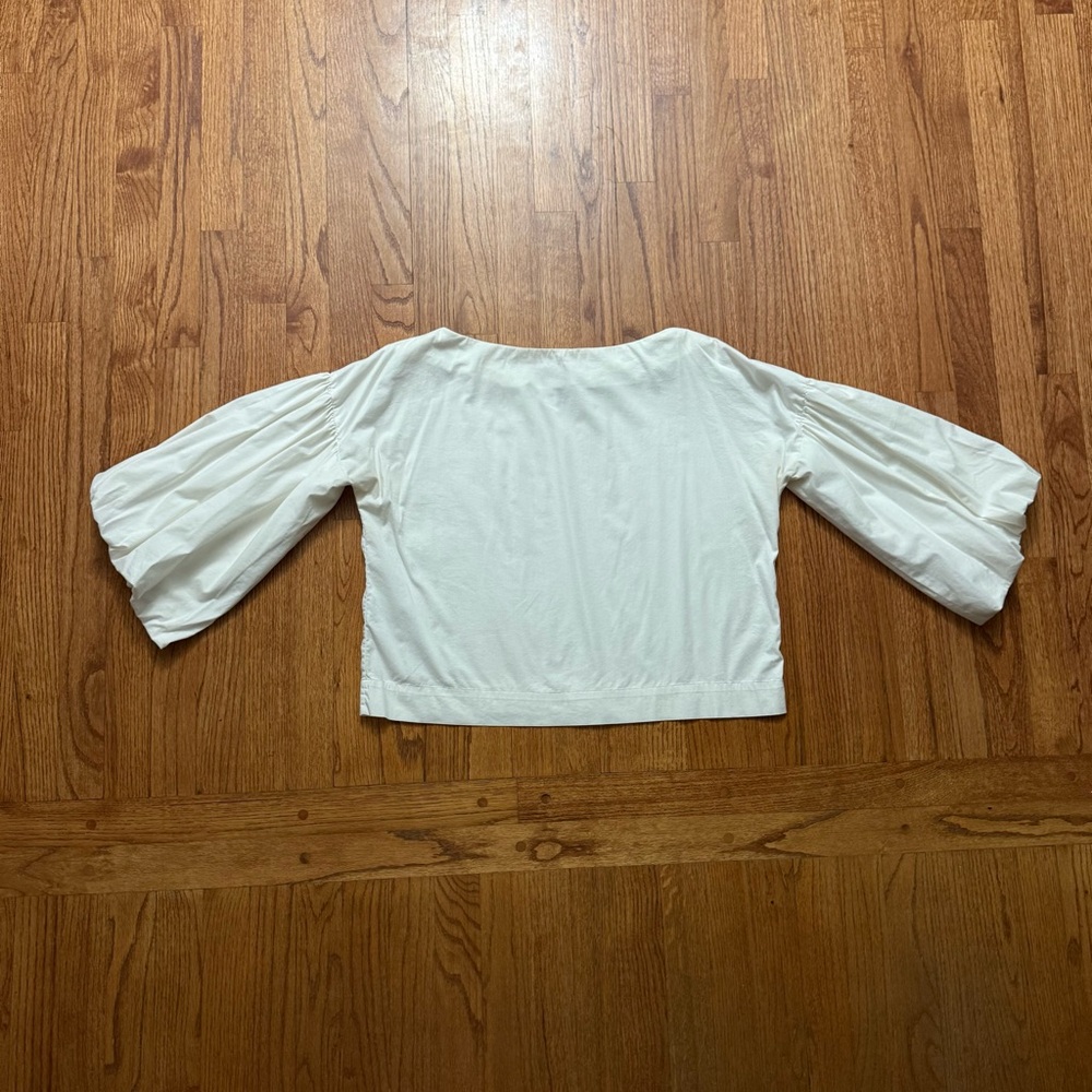 BCBCMaxAzria boast neck long puff sleeve top blouse in white cotton size S